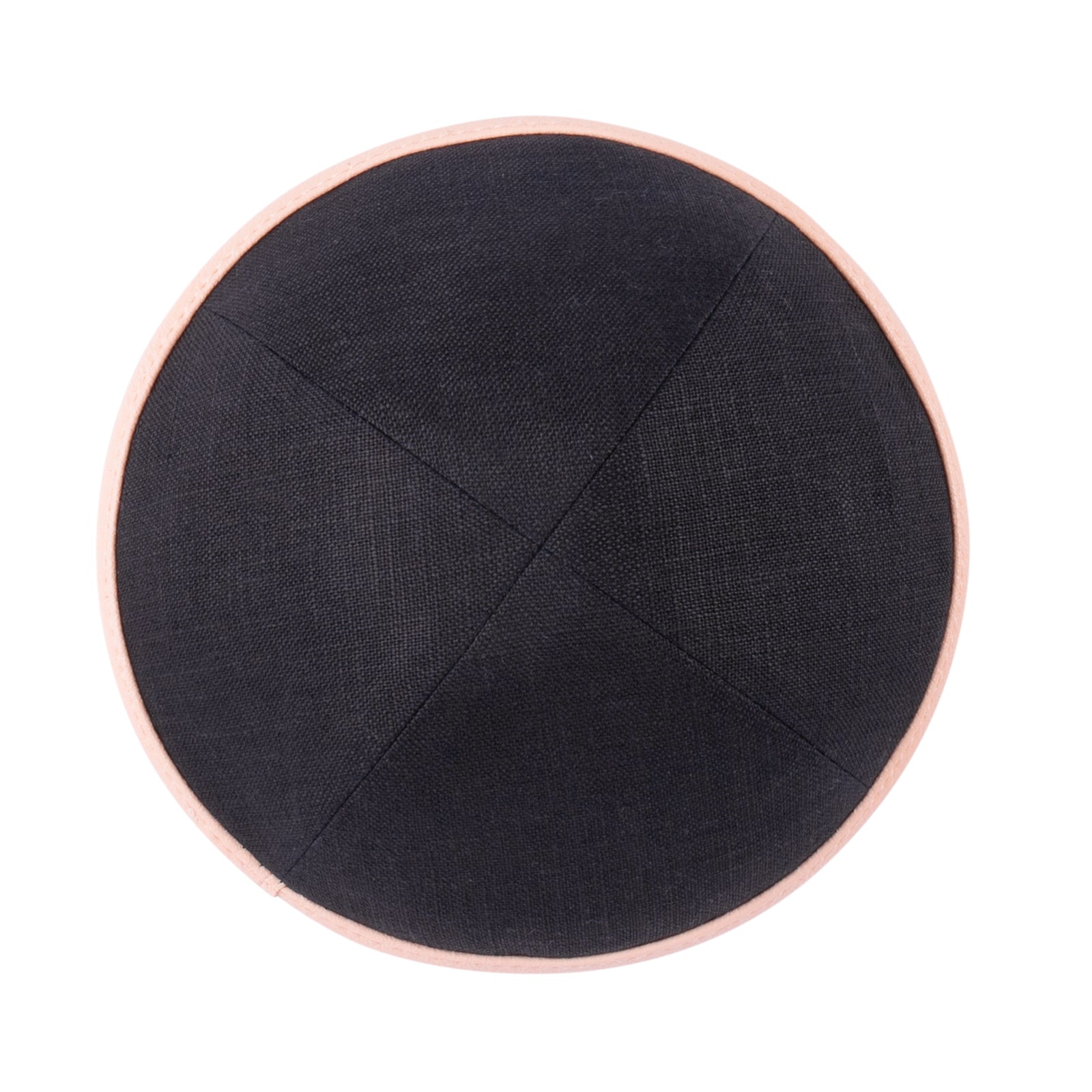 IKIPPAH BLACK LINEN W/ LIGHT PINK LEATHER RIM YARMULKE