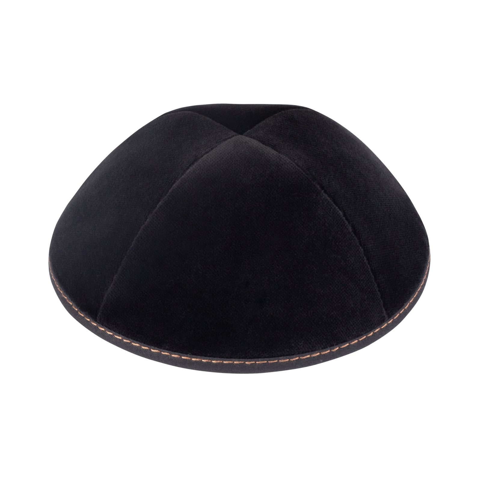 IKIPPAH BLACK VELVET W/ CAMEL STITCHING YARMULKE