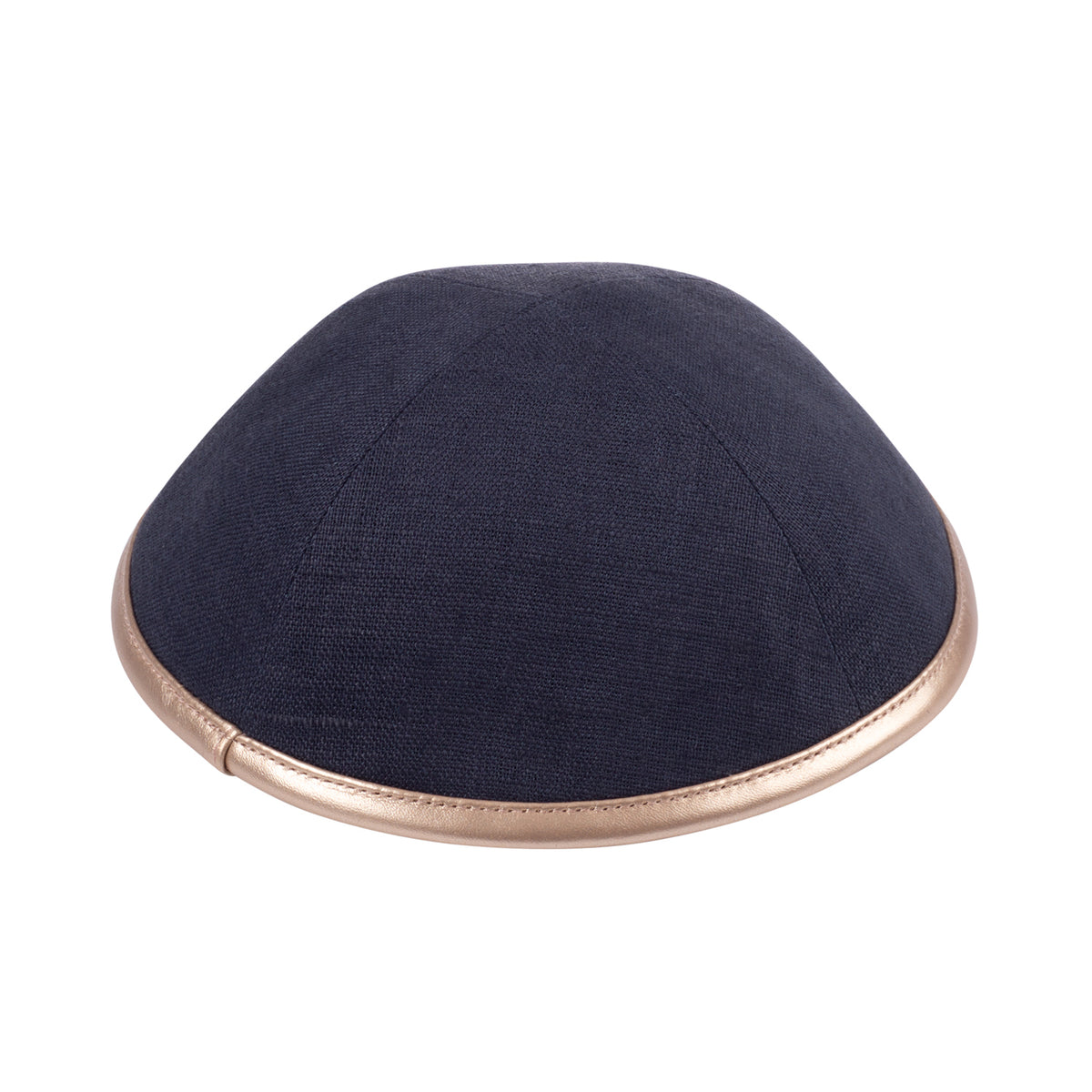 IKIPPAH CHARCOAL LINEN W/ ROSE GOLD LEATHER RIM YARMULKE