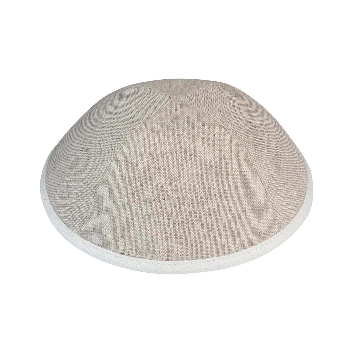 IKIPPAH TAN LINEN W/ CREAM RIM YARMULKE