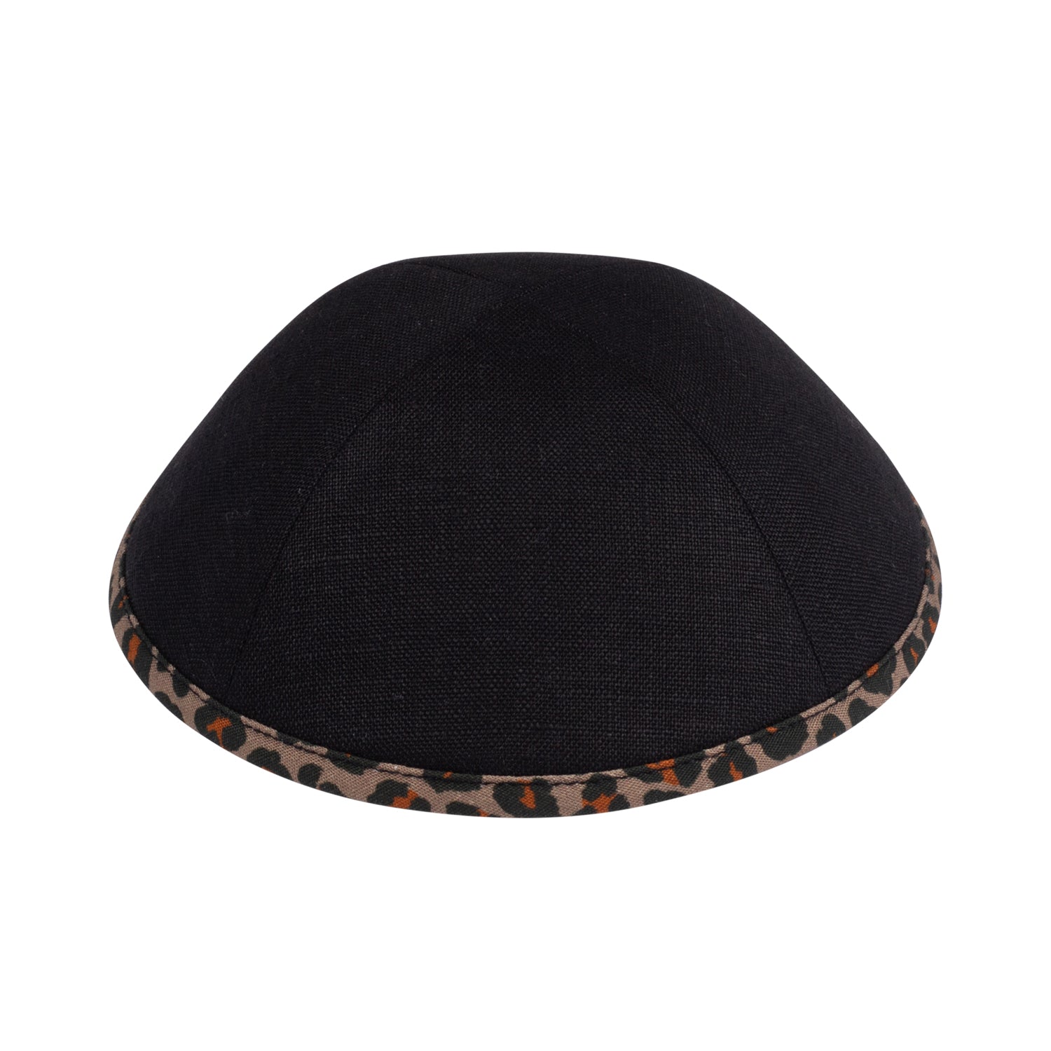 IKIPPAH BLACK LINEN W/ LEOPARD COTTON RIM YARMULKE