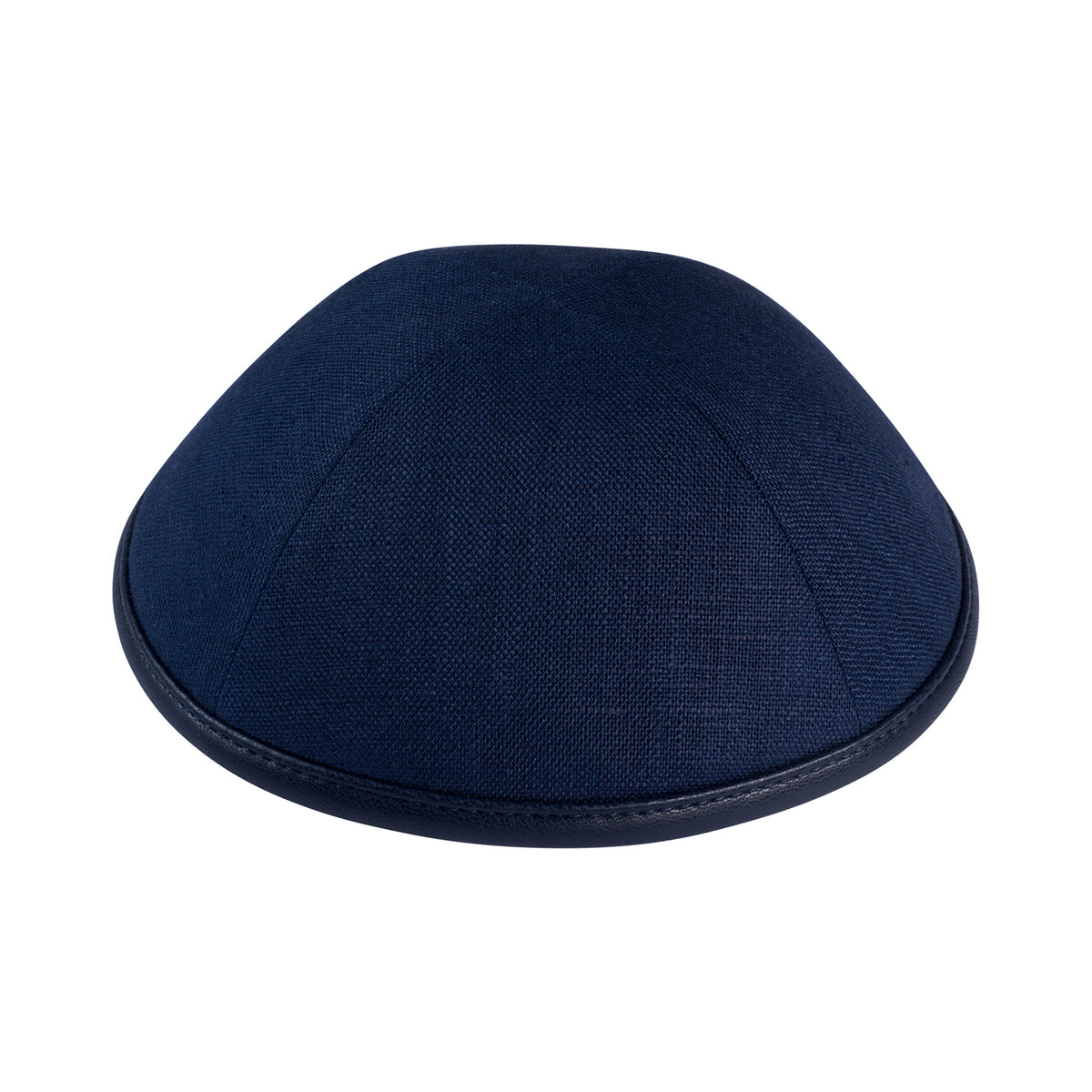 IKIPPAH NAVY LINEN W/ LEATHER RIM YARMULKE