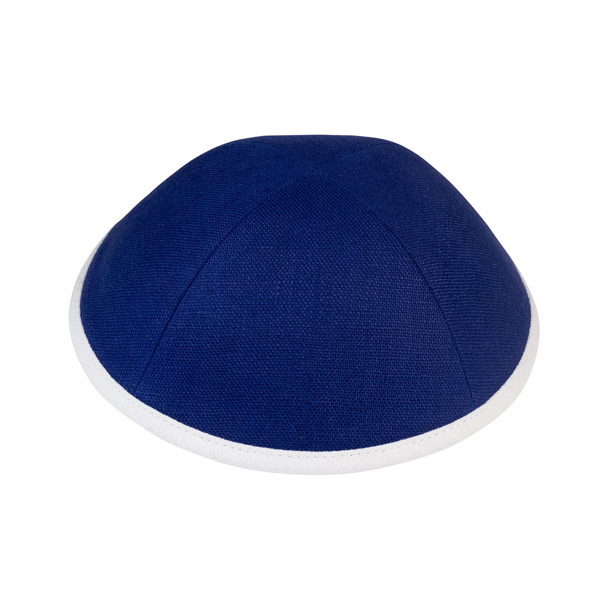 IKIPPAH ROYAL BLUE LINEN W/ WHITE RIM YARMULKE