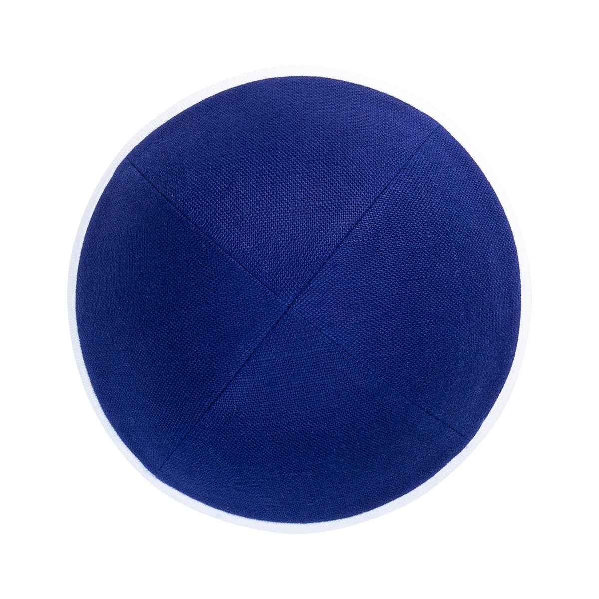 IKIPPAH ROYAL BLUE LINEN W/ WHITE RIM YARMULKE