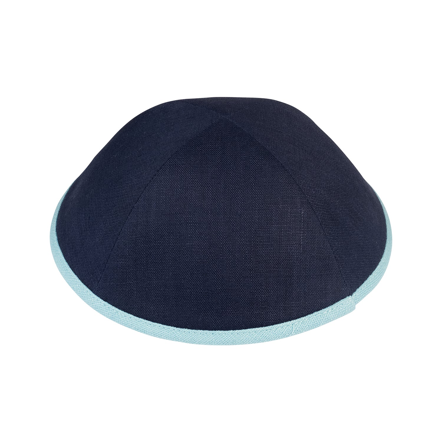 IKIPPAH NAVY LINEN W/ LIGHT BLUE RIM YARMULKE