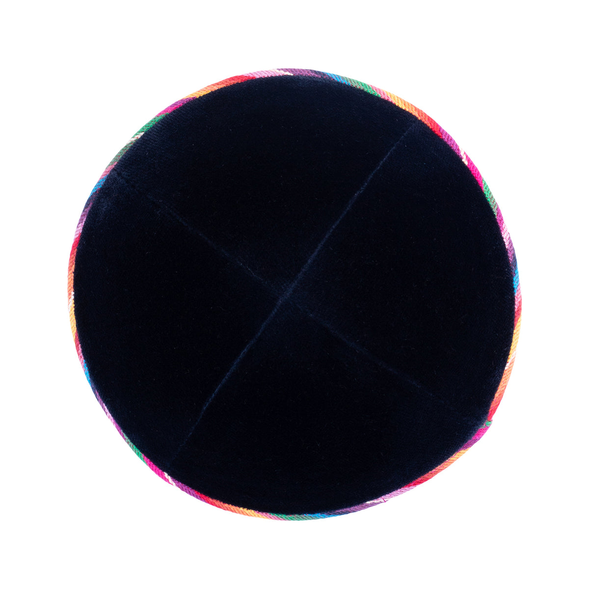 IKIPPAH NAVY VELVET W/ COLORFUL RIM YARMULKE