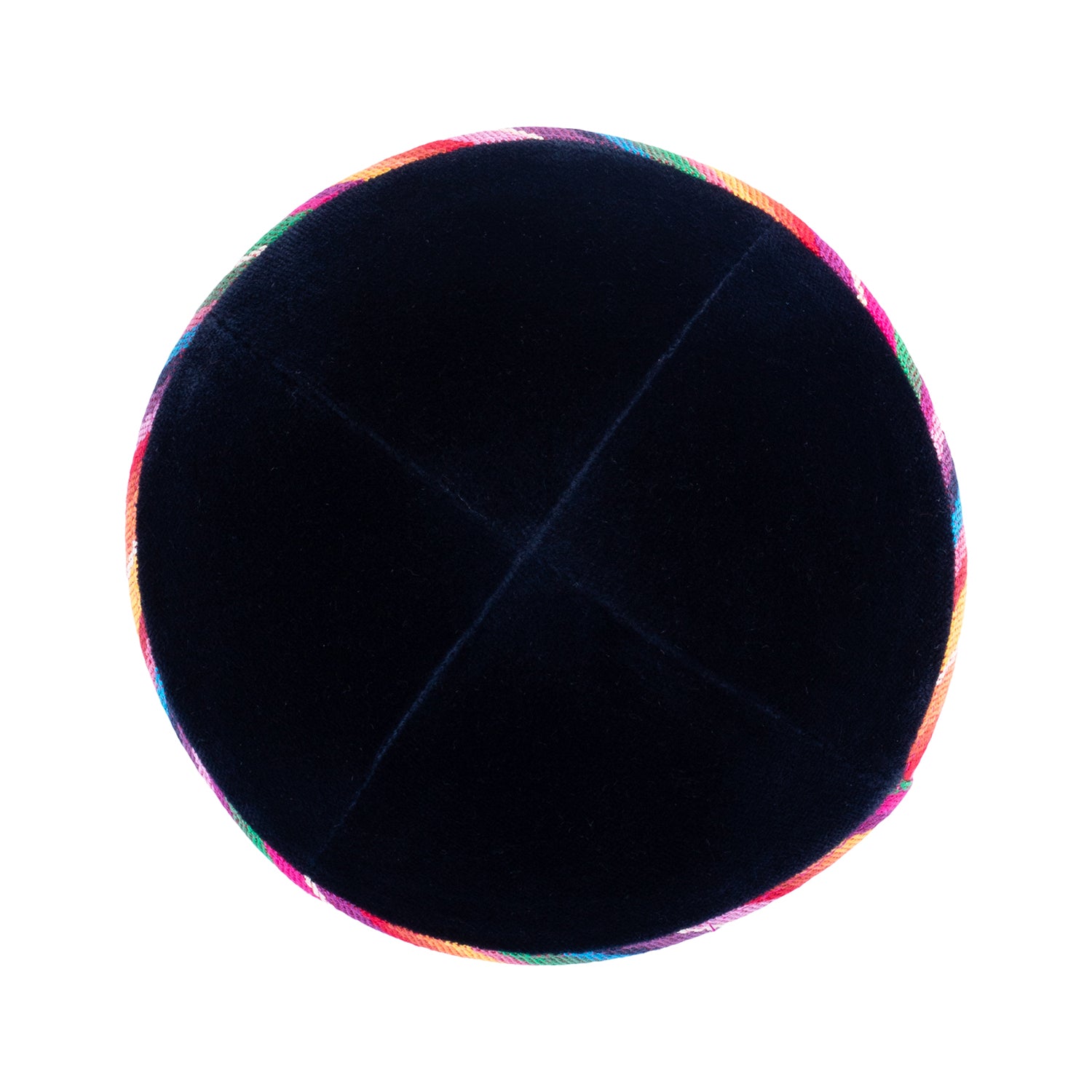 IKIPPAH NAVY VELVET W/ COLORFUL RIM YARMULKE