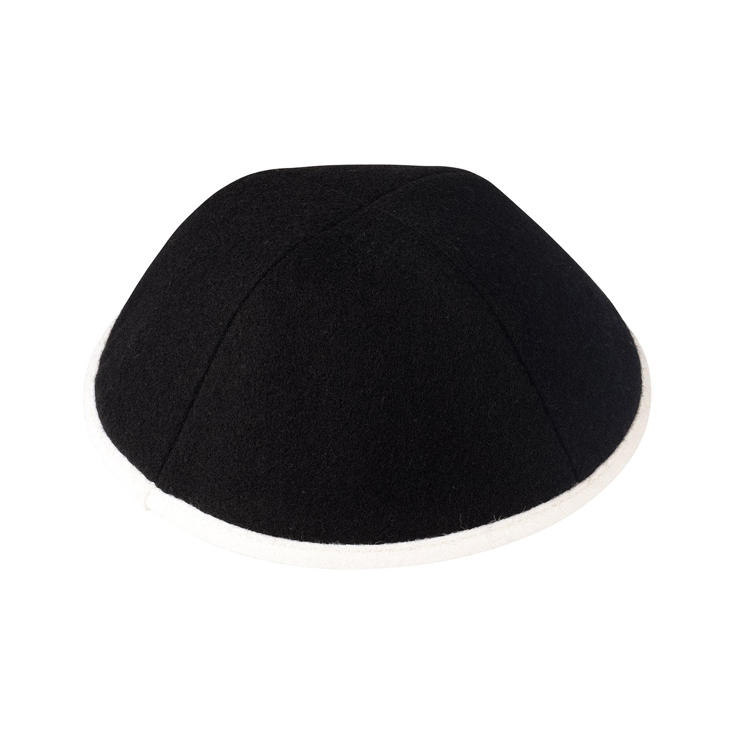 IKIPPAH BLACK WOOL W/ WHITE WOOL RIM YARMULKE