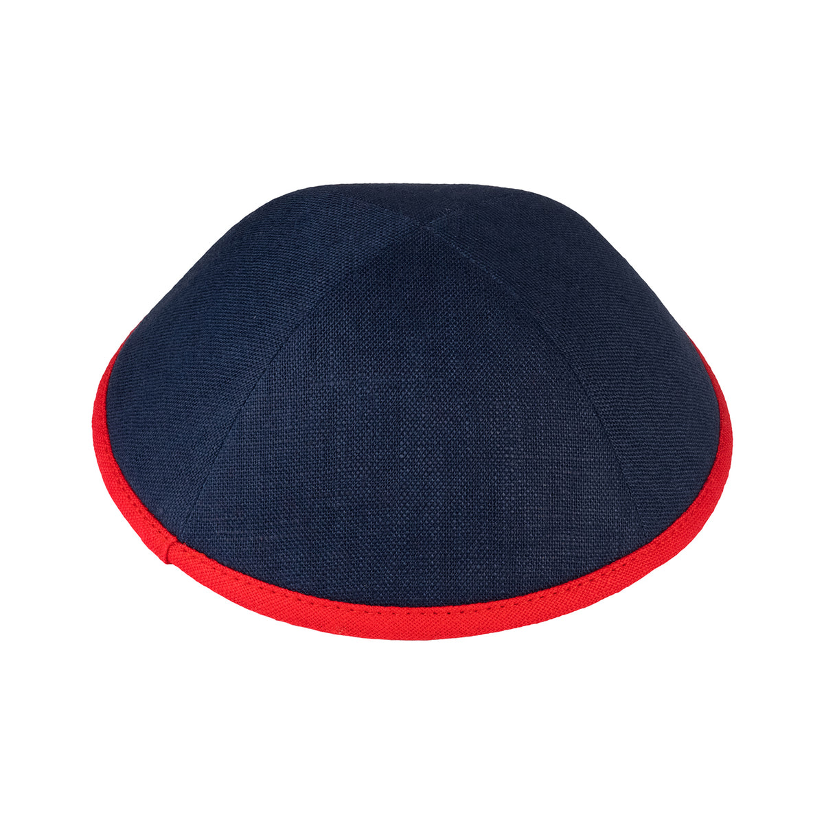 IKIPPAH NAVY LINEN W/ RED RIM YARMULKE