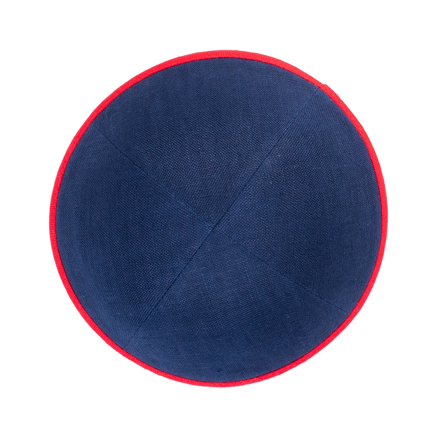 IKIPPAH NAVY LINEN W/ RED RIM YARMULKE