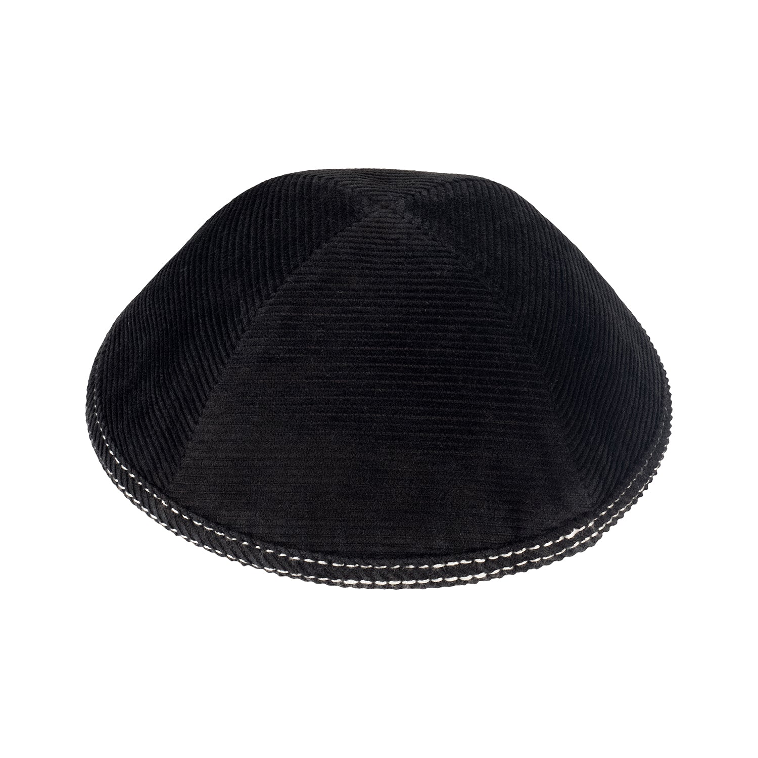 IKIPPAH BLACK CORDUROY W/ WHITE STITCH YARMULKE