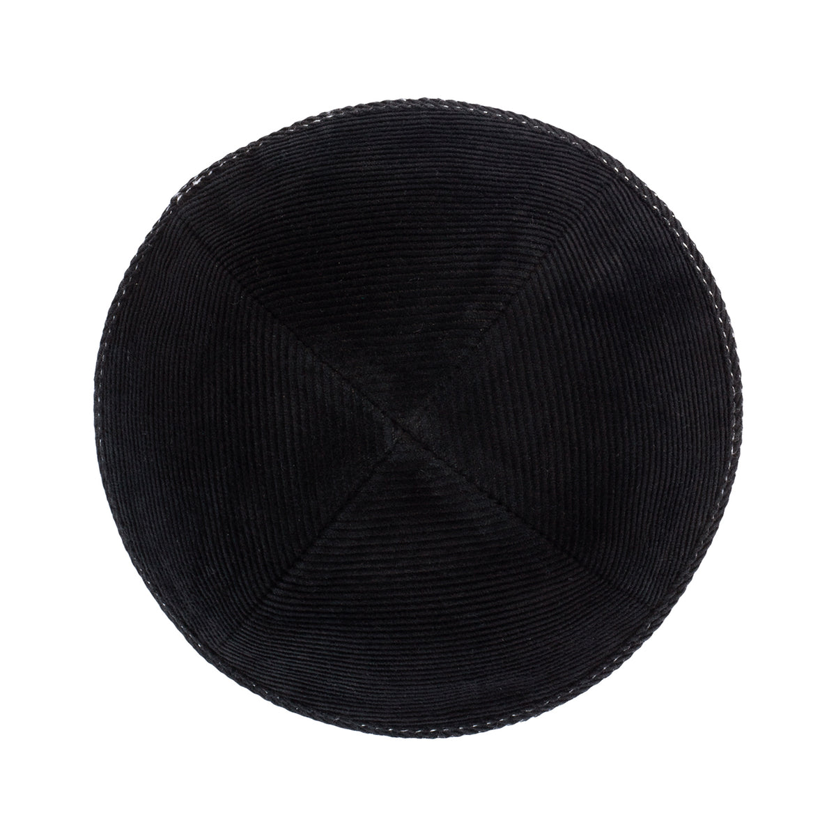 IKIPPAH BLACK CORDUROY W/ WHITE STITCH YARMULKE