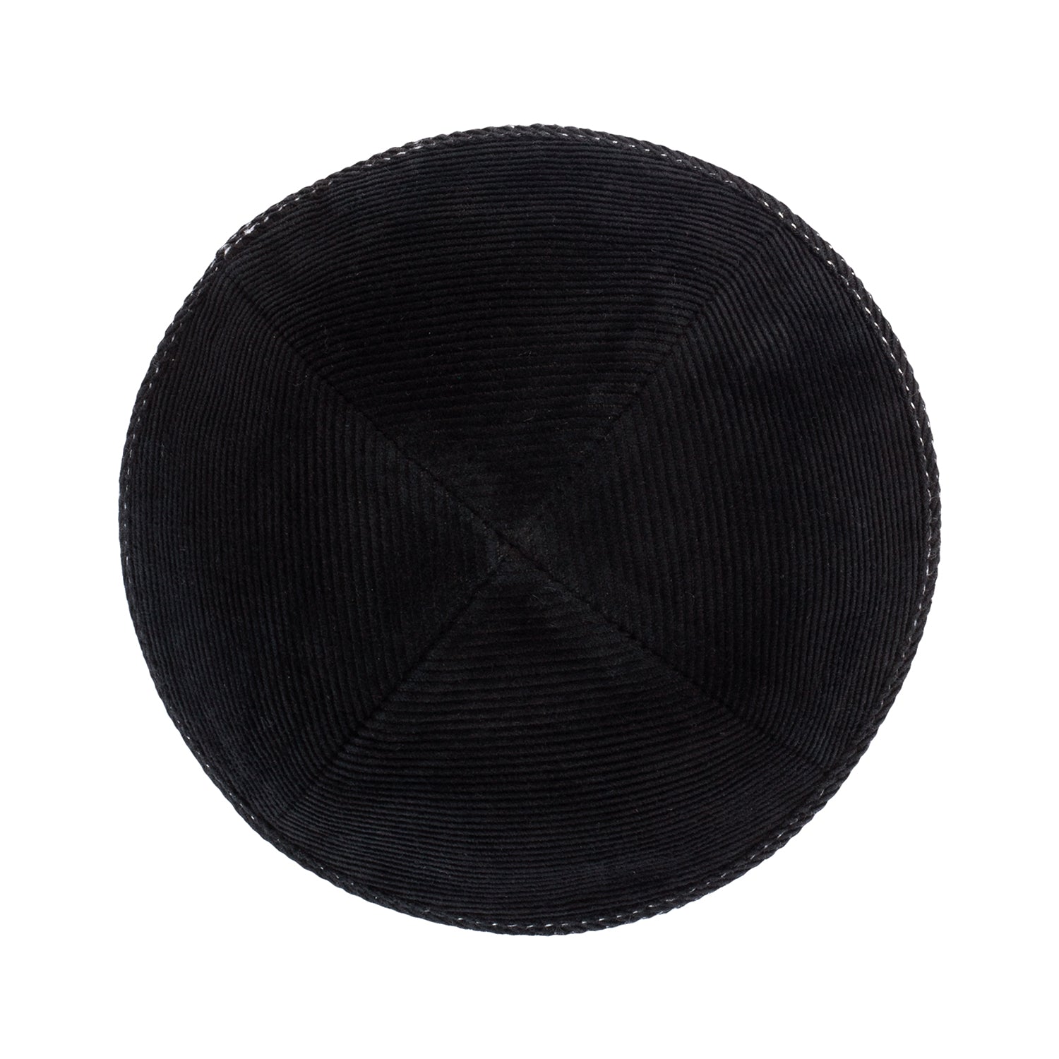 IKIPPAH BLACK CORDUROY W/ WHITE STITCH YARMULKE