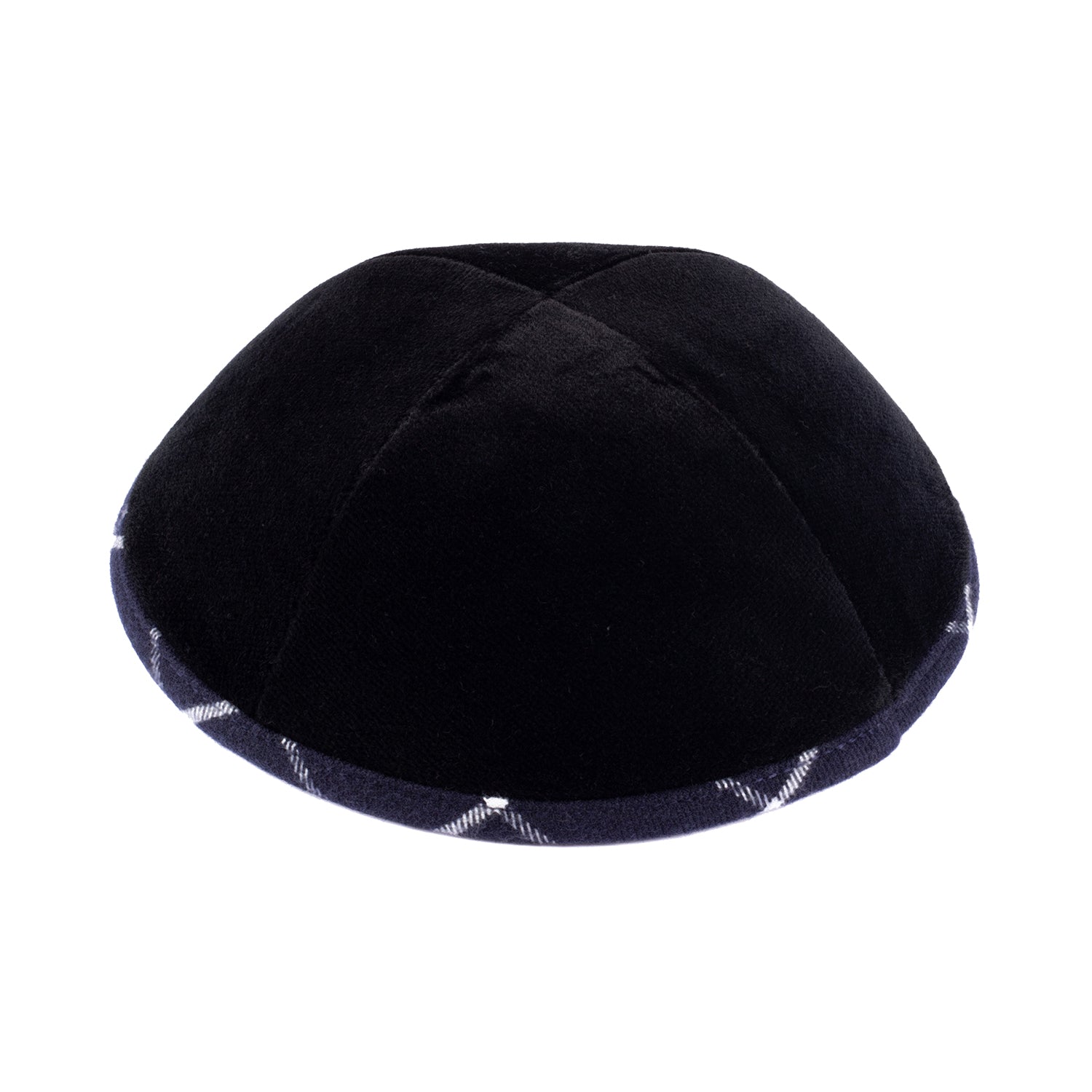 IKIPPAH BLACK VELVET W/ NAVY PLAID RIM YARMULKE