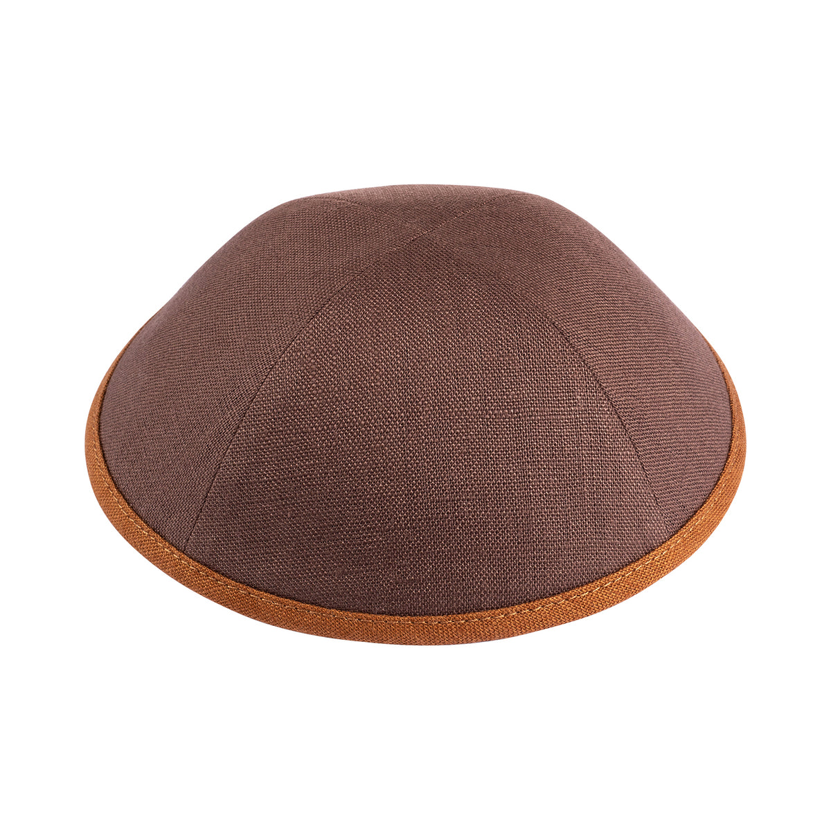 IKIPPAH BROWN LINEN W/ CAMEL RIM YARMULKE