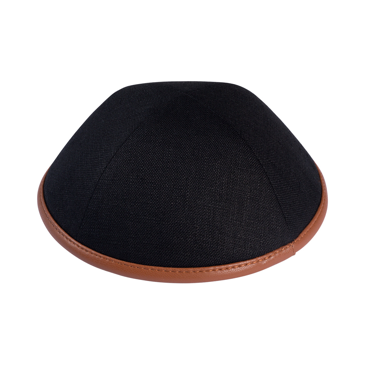 IKIPPAH BLACK LINEN W/ LEATHER RIM YARMULKE