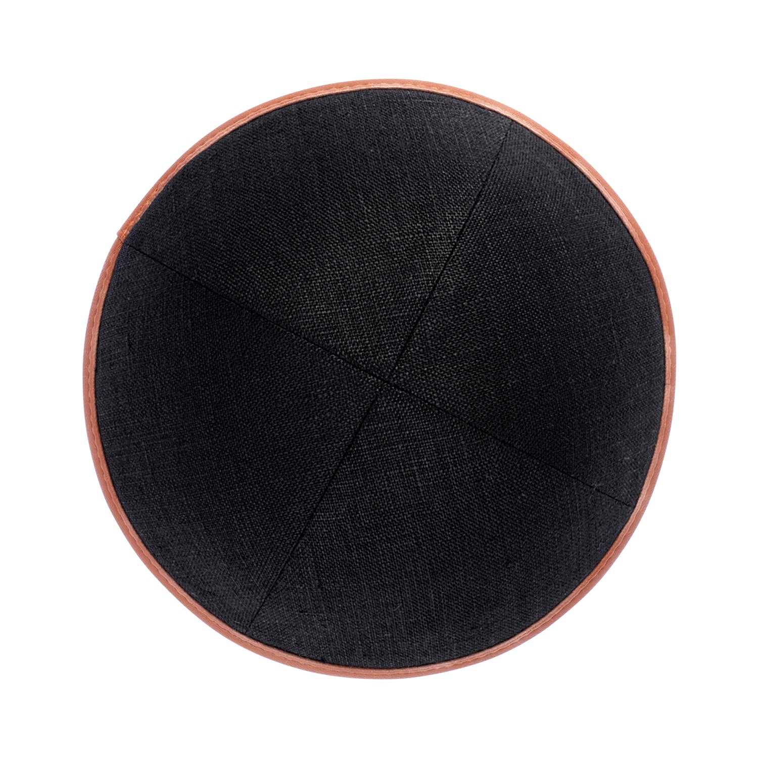 IKIPPAH BLACK LINEN W/ LEATHER RIM YARMULKE