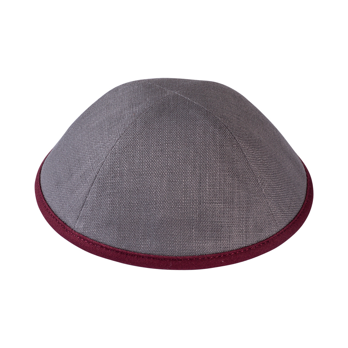 IKIPPAH GRAY LINEN W/ BURGUNDY RIM YARMULKE