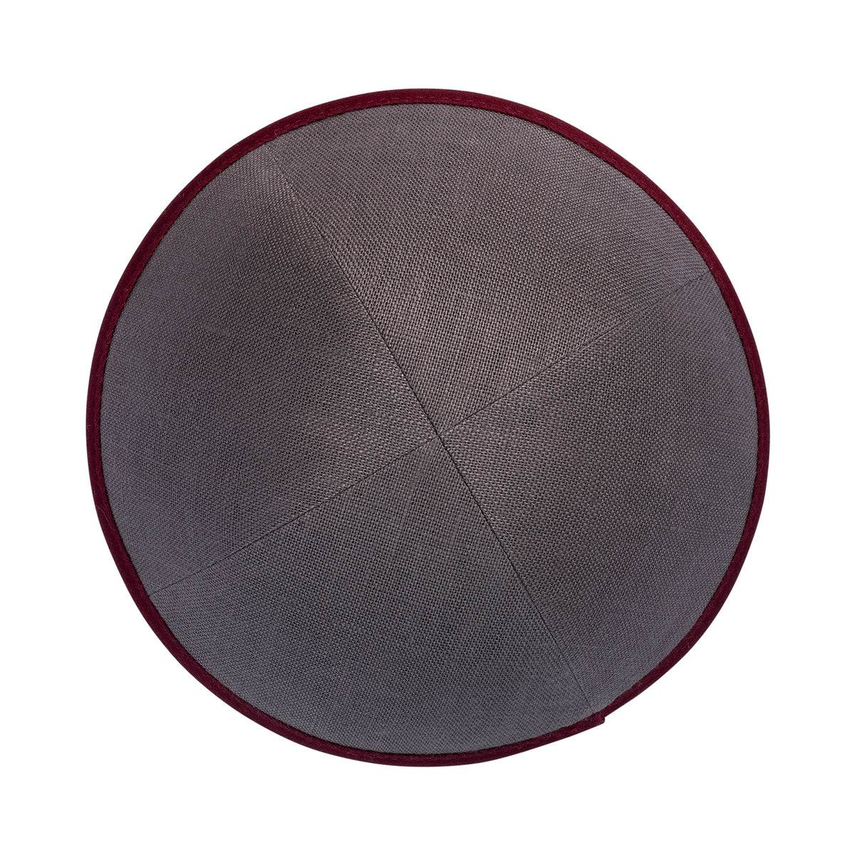 IKIPPAH GRAY LINEN W/ BURGUNDY RIM YARMULKE