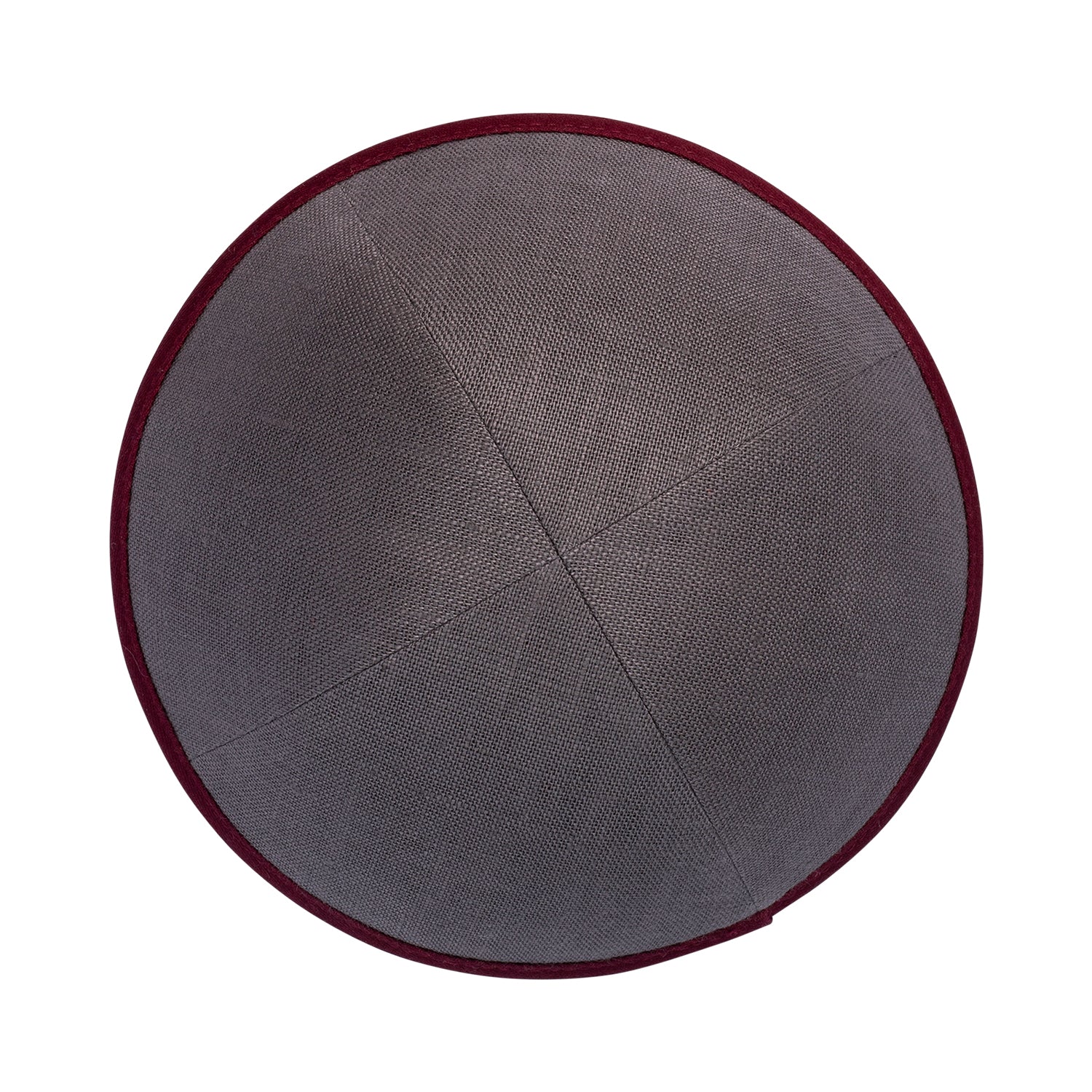 IKIPPAH GRAY LINEN W/ BURGUNDY RIM YARMULKE