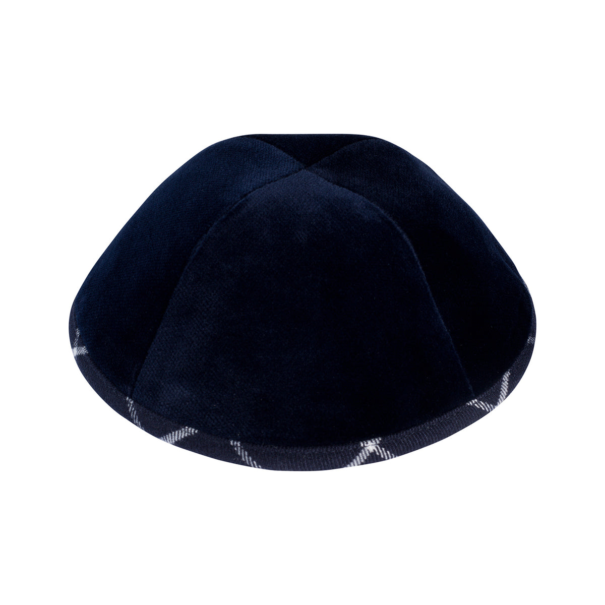 IKIPPAH NAVY VELVET W/ PLAID RIM YARMULKE