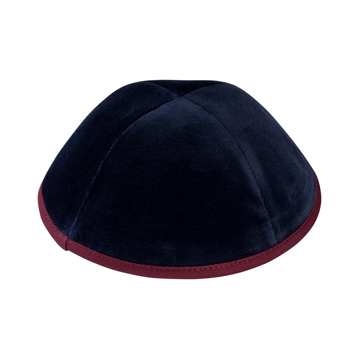 IKIPPAH NAVY VELVET W/ BURGUNDY RIM YARMULKE