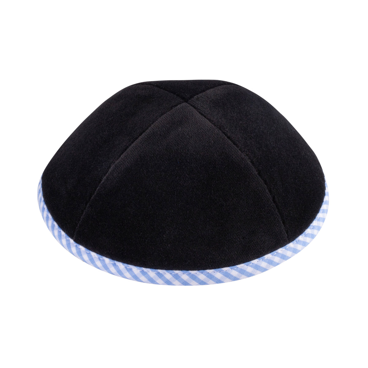 IKIPPAH BLACK VELVET W/ SKY BLUE GINGHAM RIM YARMULKE