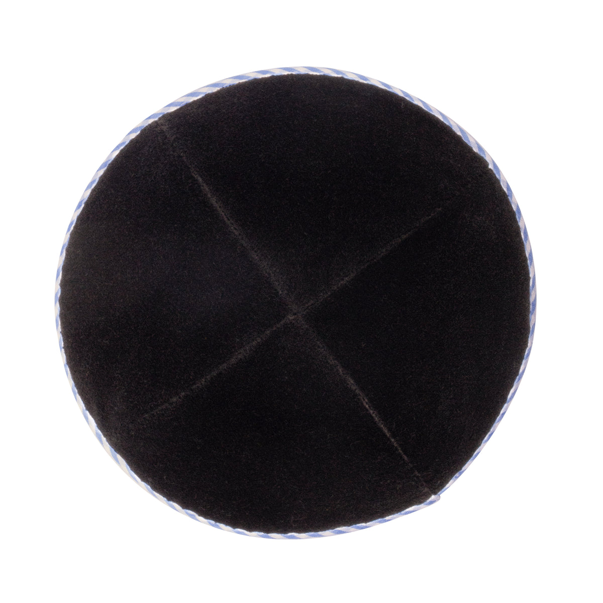 IKIPPAH BLACK VELVET W/ SKY BLUE GINGHAM RIM YARMULKE