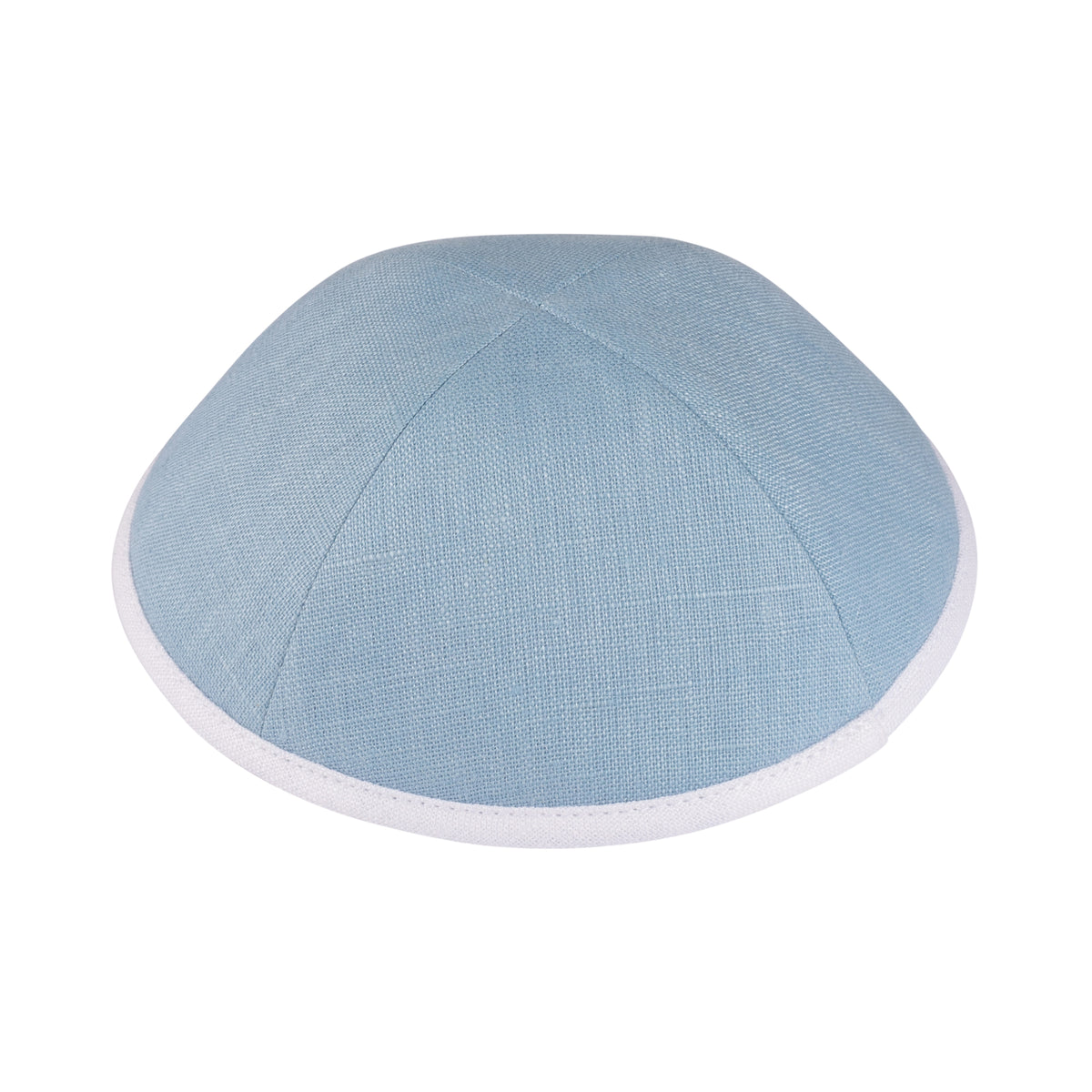 IKIPPAH LIGHT BLUE LINEN W/ WHITE RIM YARMULKE