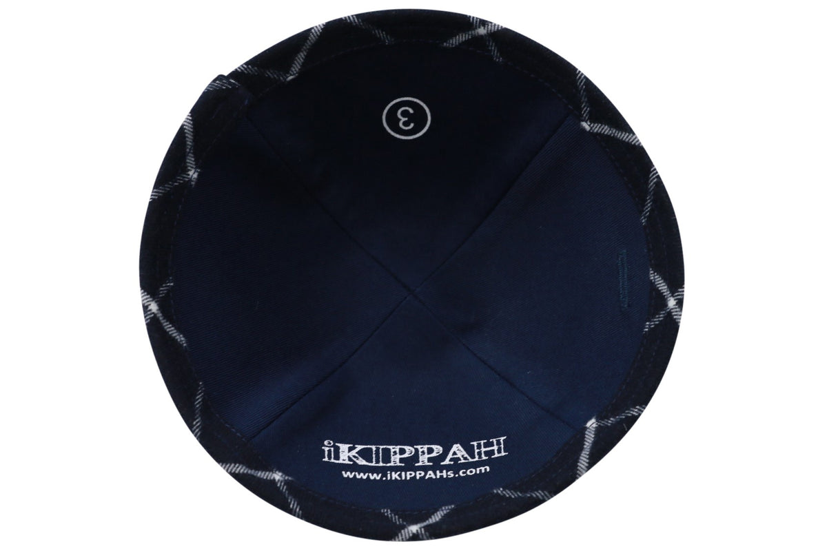 IKIPPAH NAVY VELVET W/ PLAID RIM YARMULKE
