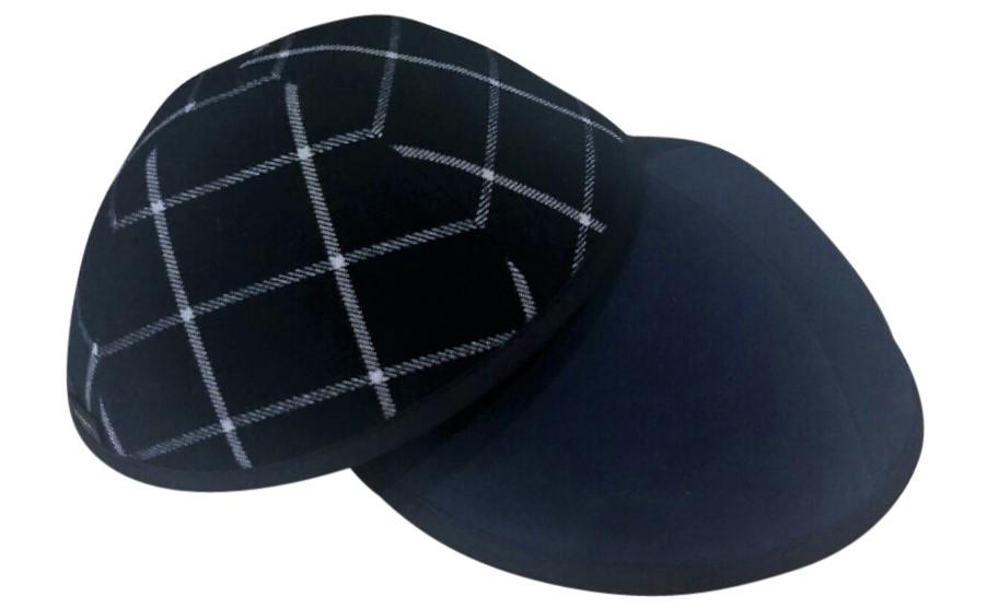 Navy blue with white boxed line plaid iKIPPAH brand yarmulke.