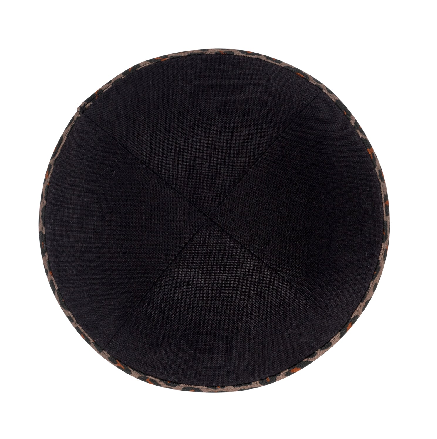 IKIPPAH BLACK LINEN W/ LEOPARD COTTON RIM YARMULKE
