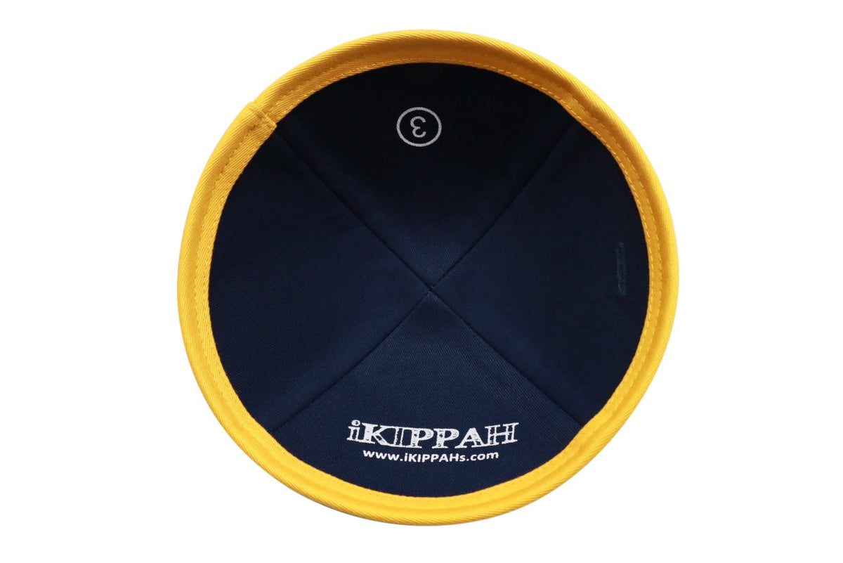 IKIPPAH NAVY DENIM W/ MUSTARD RIM YARMULKE